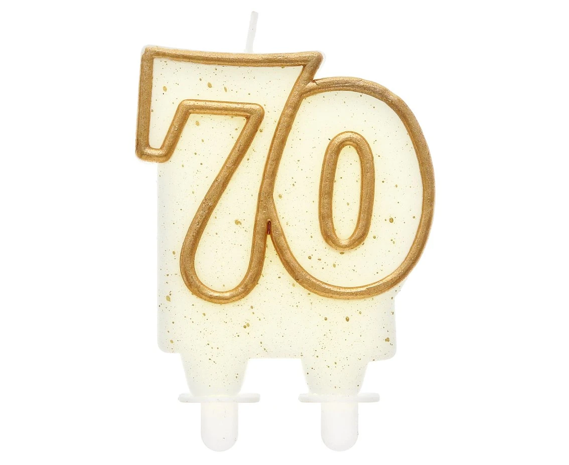 Double digit candle "70", gold outline, 8 cm